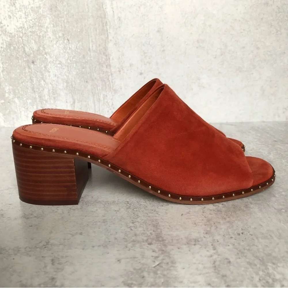 Maje Wave Suede Leather Studded Mules Terracotta EU 39 - Picture 4 of 14